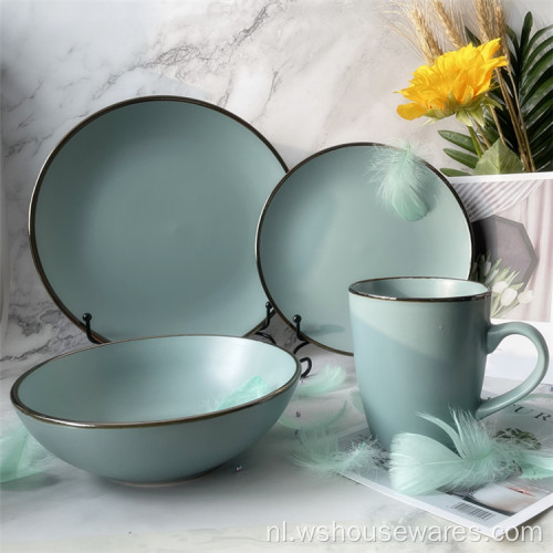 Groen 16/24-delig servies aardewerk set